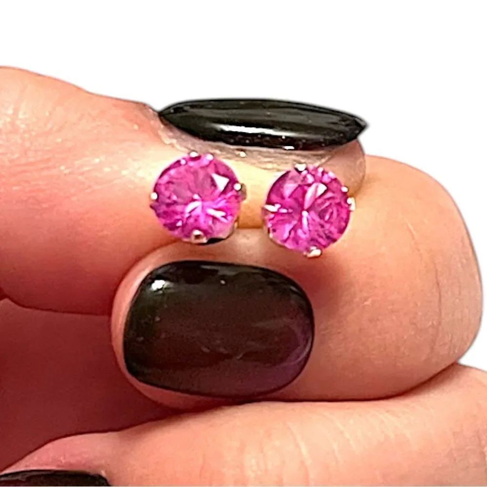 Sterling Silver Genuine Round Pink Sapphire Stud Earrings
